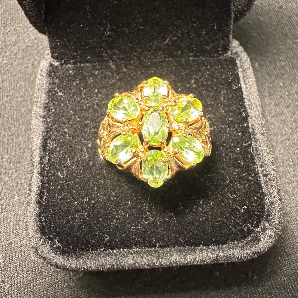 Gold-Tone Ring with Bright Green Stones - Women Jewelry